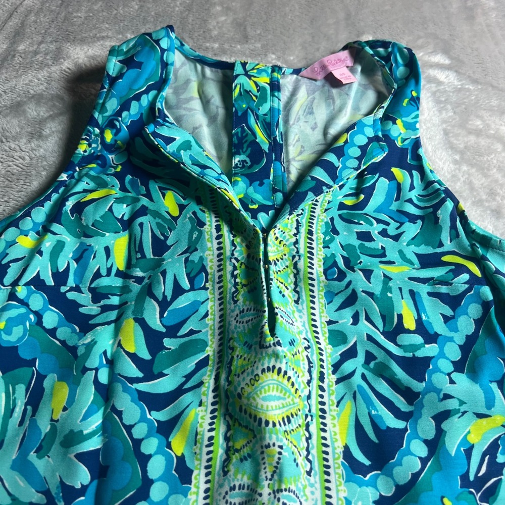 Lilly Pulitzer Women 00 Shift Dress Blue Teal Tropical Floral Tassel Clasp